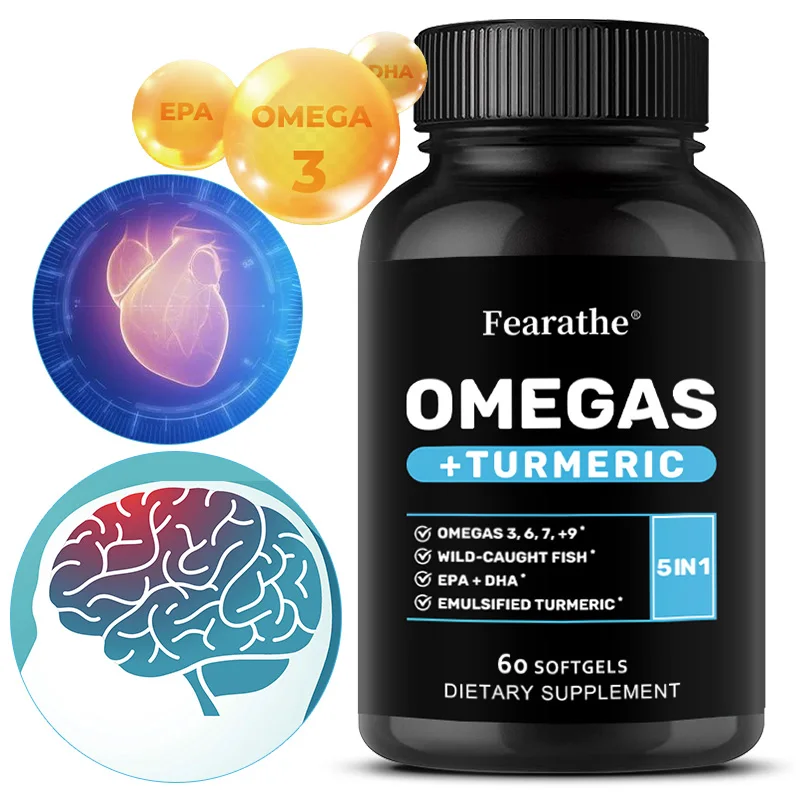 

Omega 3 6 9 Turmeric Curcumin - Omega 3 Supplement (EPA & DHA) - Supports Heart Health - Supplements - 60 Softgels