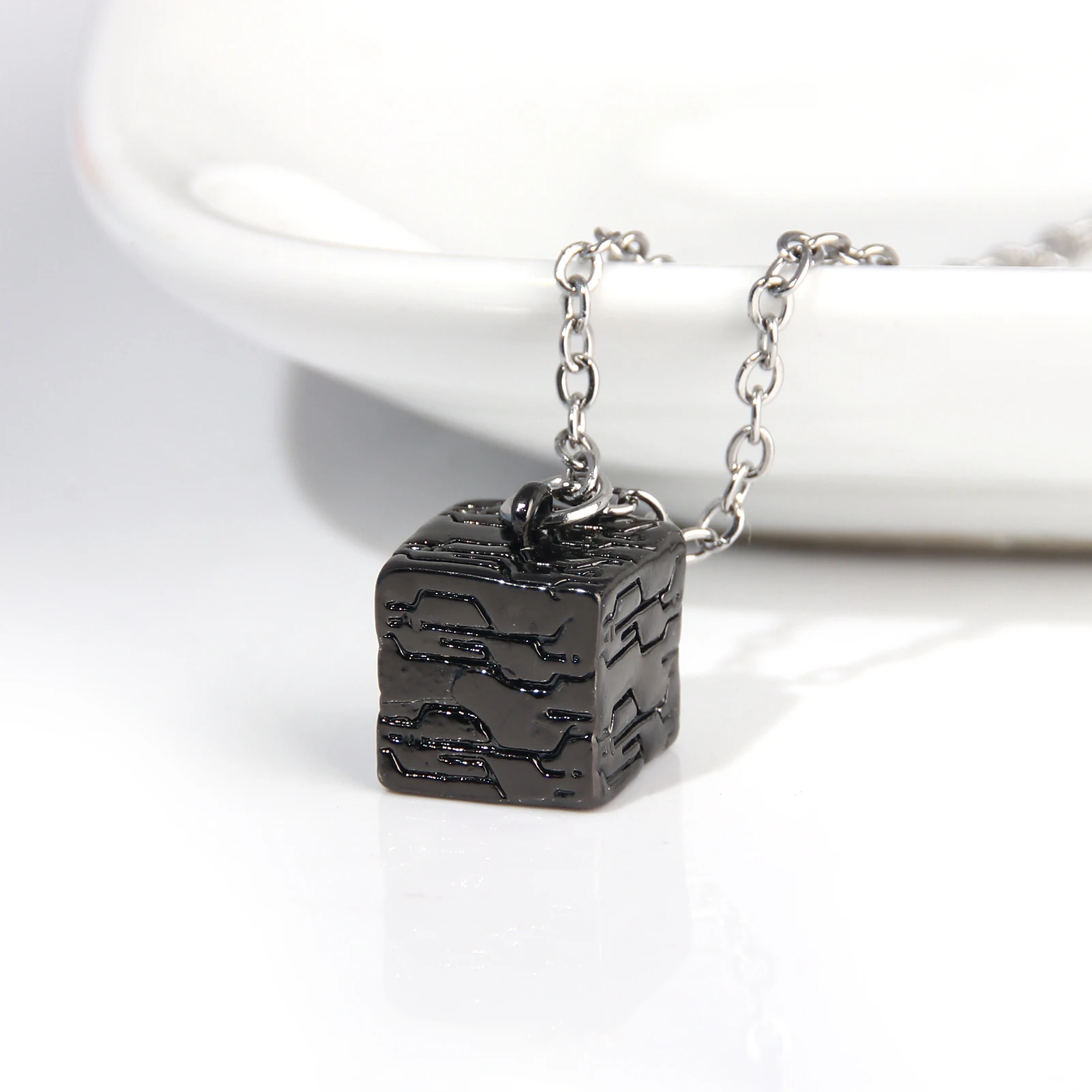 Anime NieR Automata Black Box Necklace Fashion Squares Metal Pendant Choker for Friends Jewelry Accessories Gifts