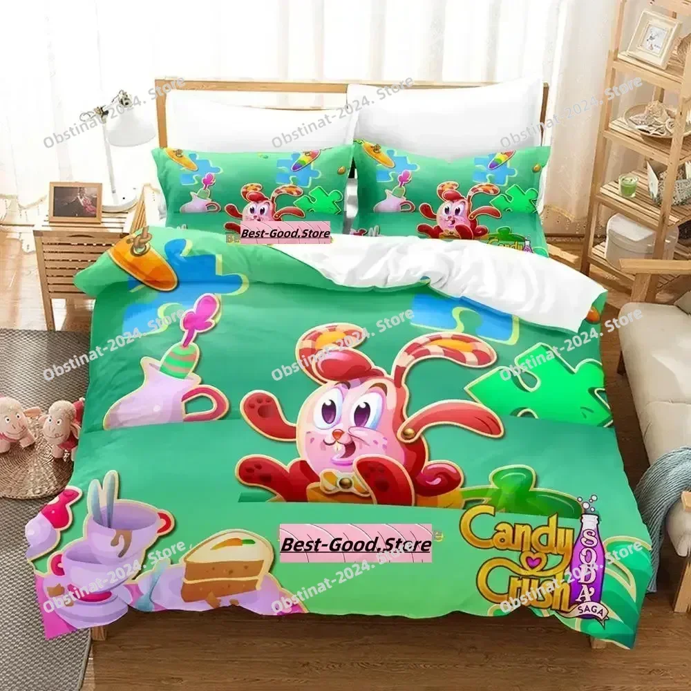 Kawaii Candy Crush Soda Saga Bedding Set Print Bed Set With Pillowcase Bed Duvet Cover Soft Single Double Queen Super King Size