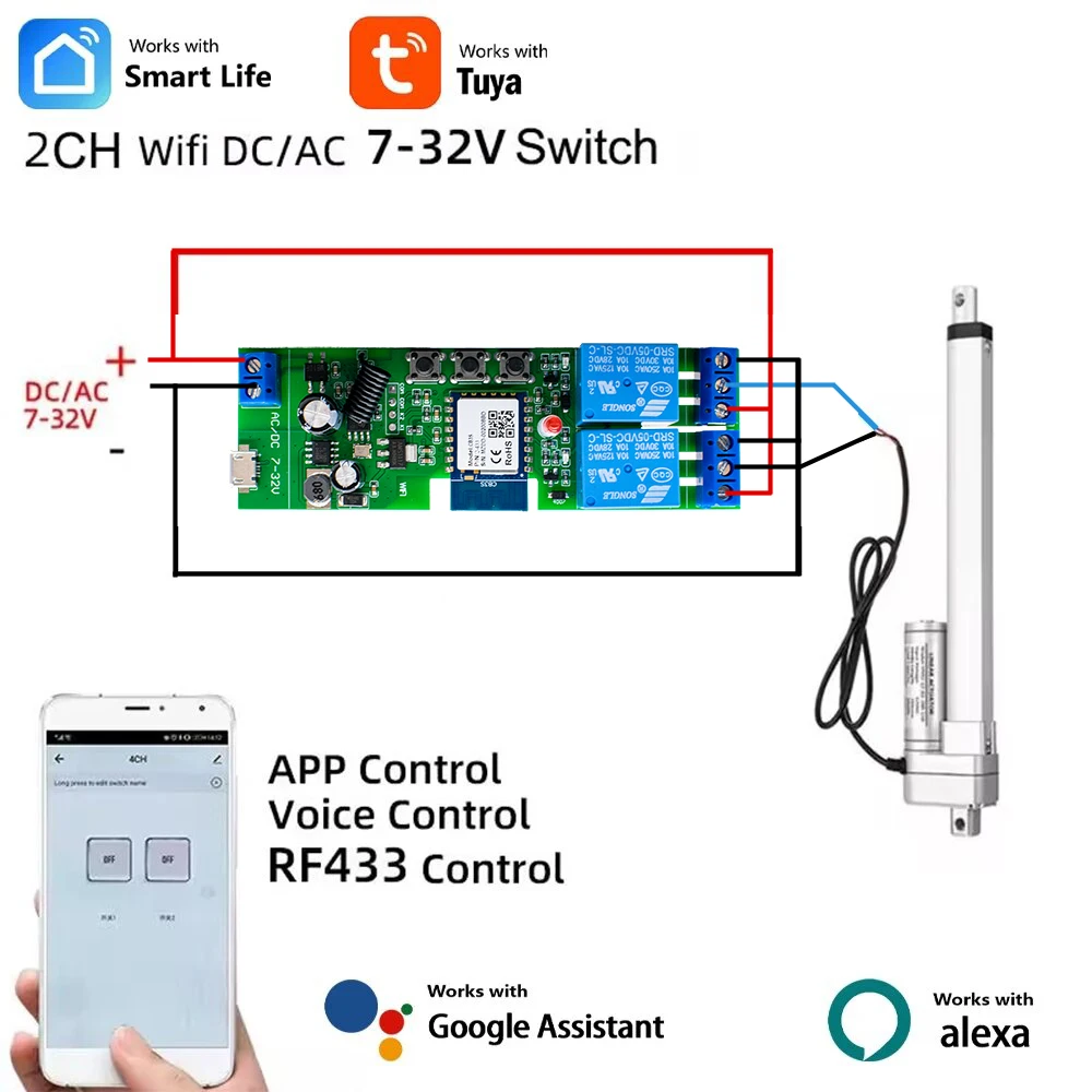 Контроллер двигателя электрического привода Tuya Smart Life Wi-Fi, 12 В постоянного тока, 24 В, 32 В, пульт RF433, работает с Alexa и Google home
