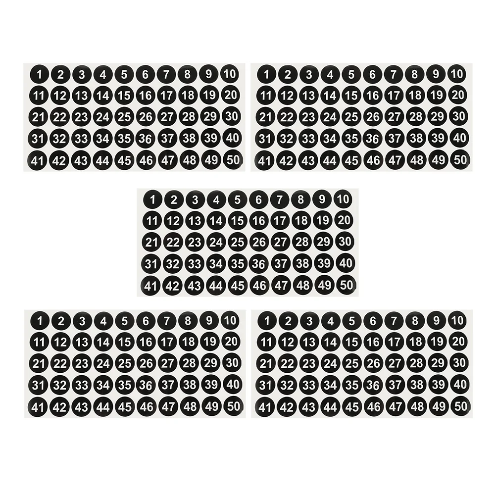 5 Sheets Labels Stickers Round Number for Organizing Office Sign Decals Self-adhesive