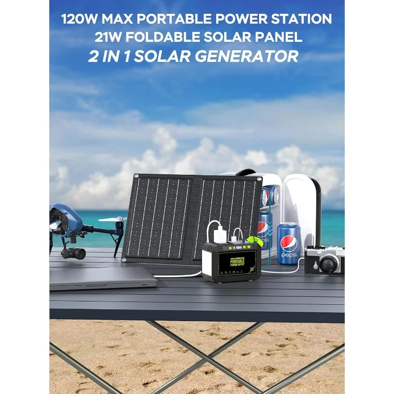 Camping Solar Generator 88Wh Portable Power Station 120W Peak Generator with Solar Panel for Outdoor Home Camping Fishing