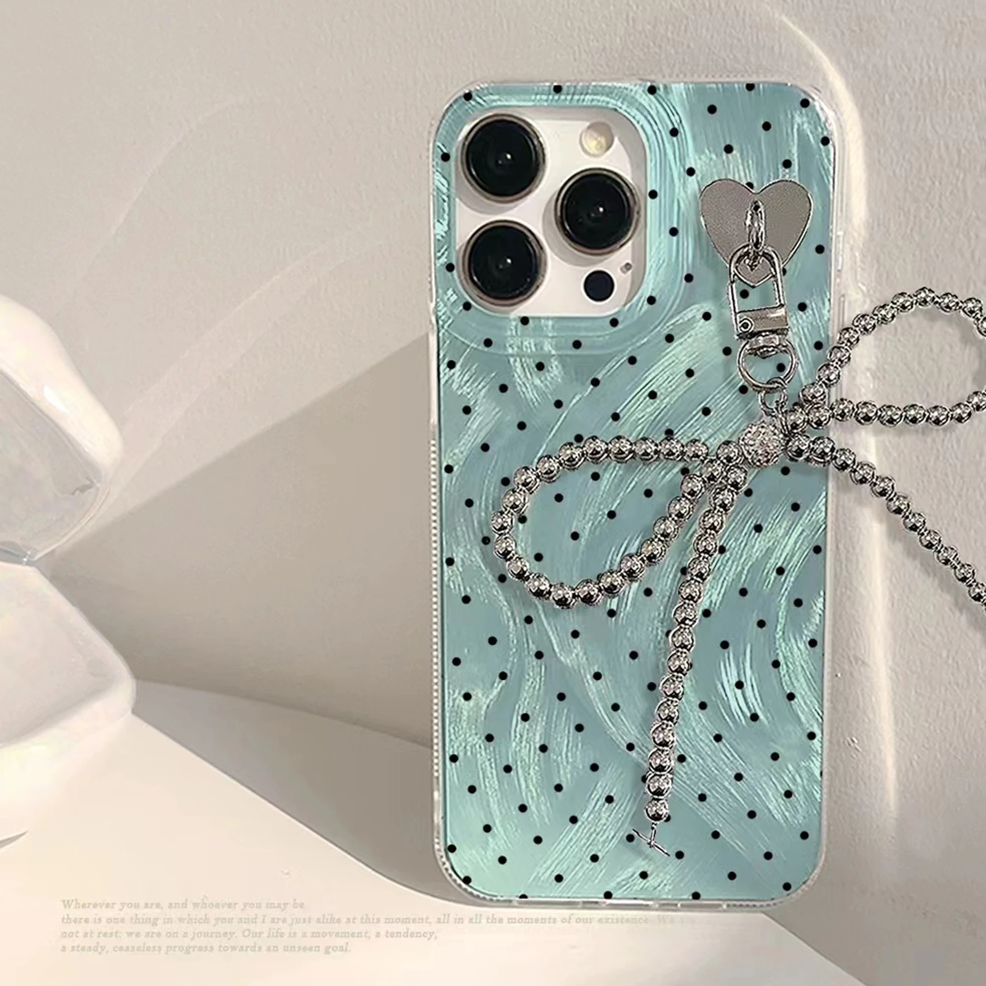 The new colorful polka-dot phone case with chain is suitable for iPhone 15 14 13 12 11 all-inclusive shock-proof girl phone case