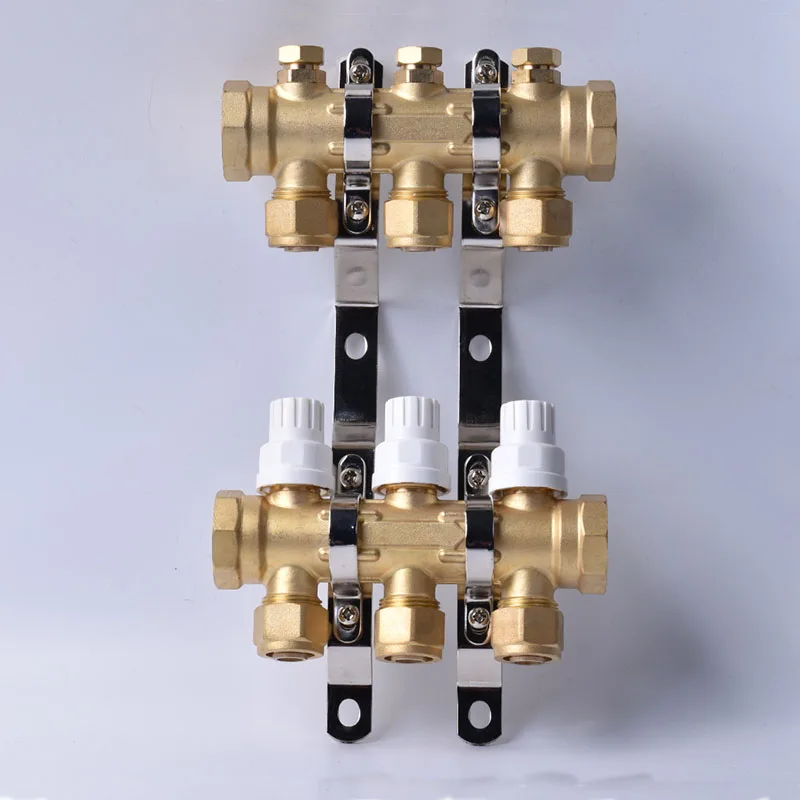 Underfloor water heating system brass manifolds actuator valve mainfold