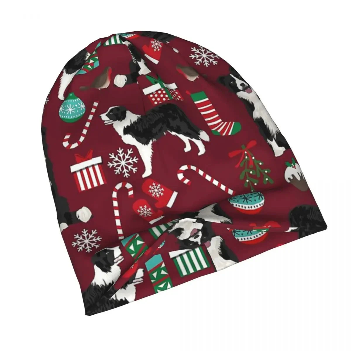 Bonnet de Noël Border Collie pour hommes et femmes, bonnet en tricot, crânes de chien d'extérieur vintage, bonnets chauds, casquettes rondes pour la tête