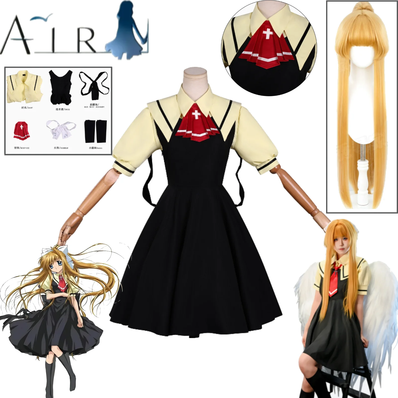 

AIR Kamio Misuzu Cosplay Costume Anime School Uniform Dress Wig Full Set Classic AIR Halloween Anime Character Cosplay Full Set