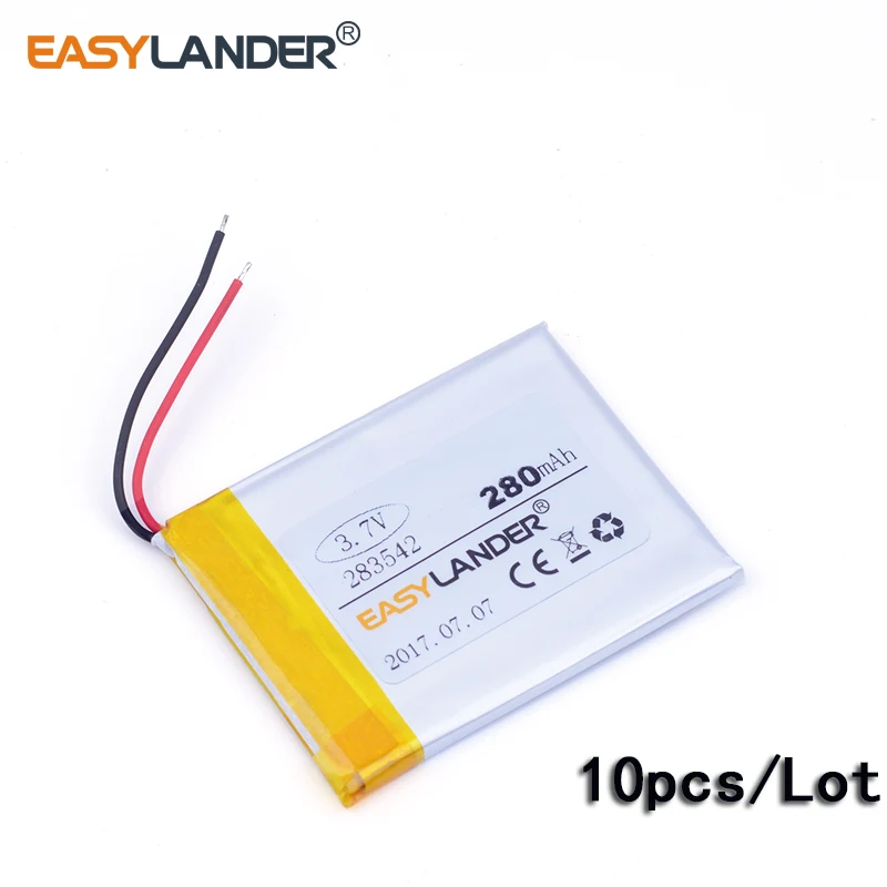 

10pcs/Lot 283542 3.7V 280mAh Rechargeable li Polymer Battery For mp4 GPS PDA speaker DVR small toys mobile power E-Book