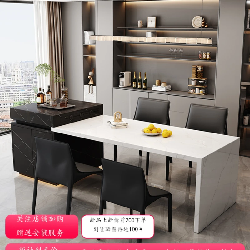 

Island table integrated size apartment household retractable rock slab middle island kitchen with induction cooker storage bar