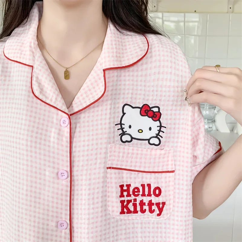 Sanrio Nieuwe Hello Kitty Pyjama Dames Schattige Cartoon Casual En Comfortabele Coole Ademende Lichtgewicht Huiskleding Pakken Pyjama