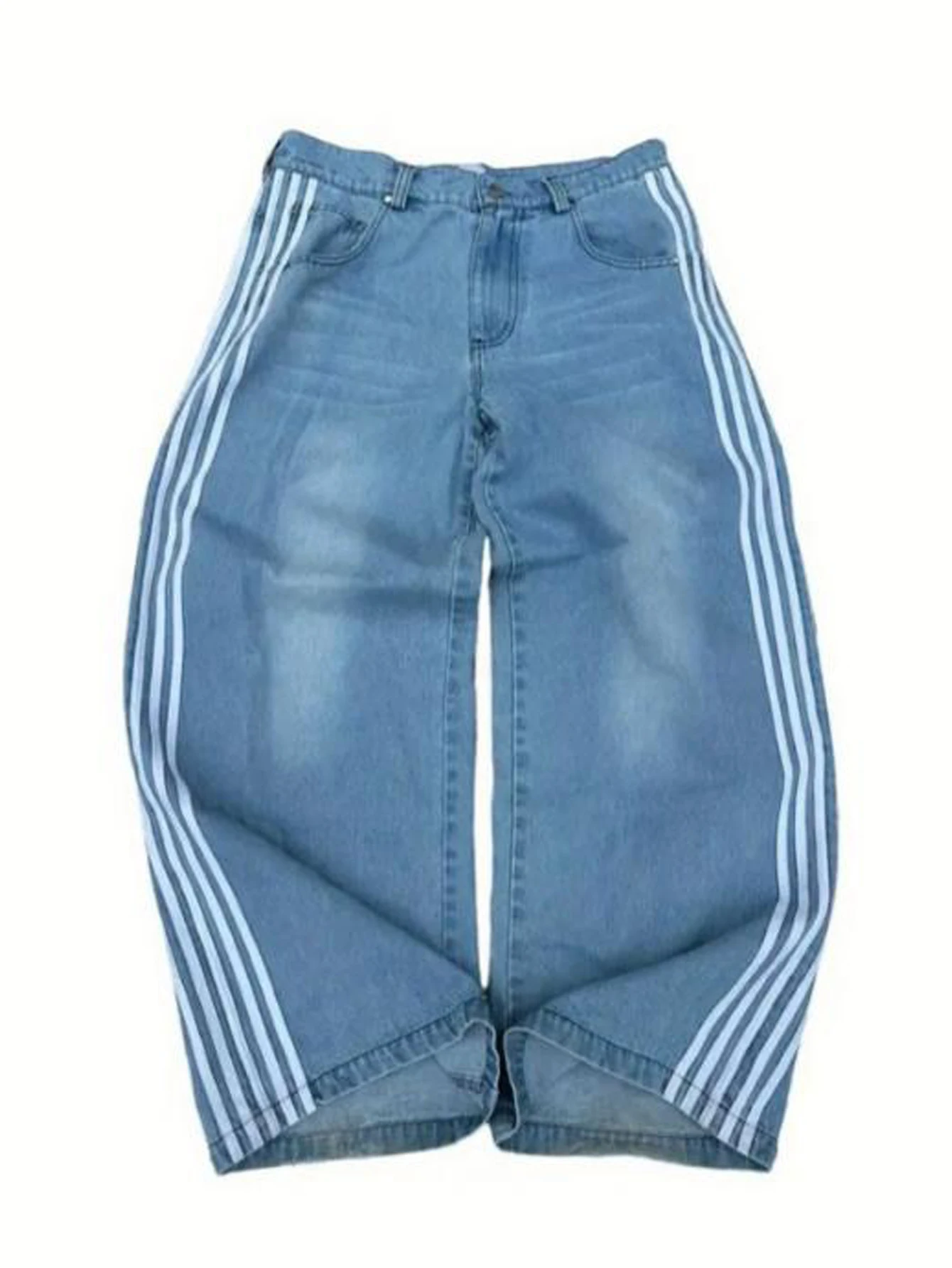 Sommer Herren Jeanshose mit weitem Bein, lässig, Streifendruck, lockere Jeanshose für Streetwear, lässig, bequem