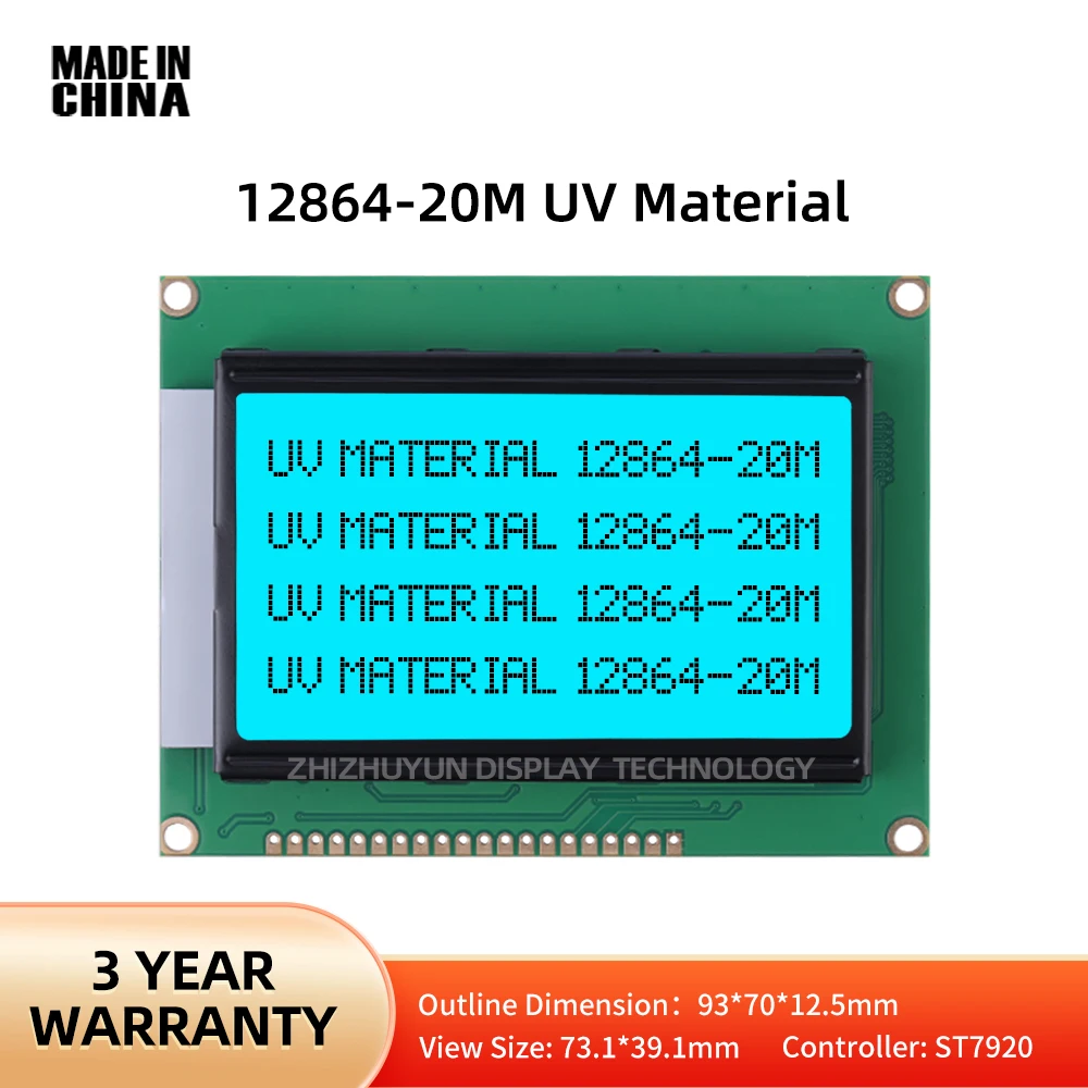 

Factory Supplied 12864-20M UV Material Ice Blue Light 12864 LCD Display Controller ST7920 Serial And Parallel Ports