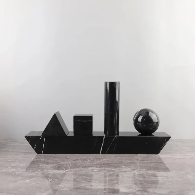 Light Luxury Wabi Silent Wind Natural Marble Geometric Three-dimensional Ship Art Ornament Entrance TV Cabinet Home