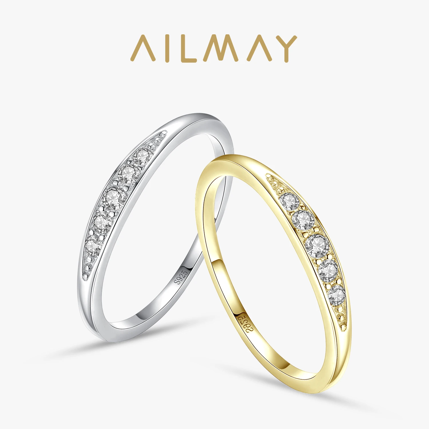 Ailmay 100% 925 Sterling Silver Classic Simple AAAAA Level Dazzling Zirconia Finger Rings For Women Wedding Statement Jewelry