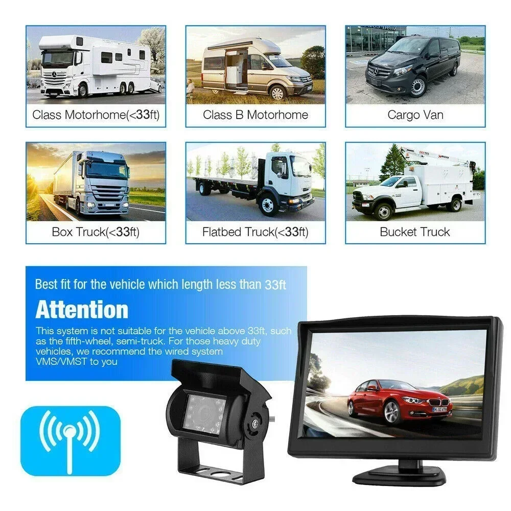 5 Inch Monitor Wireless Rear View Backup Camera 12V-24V IR Backup Camera with 5