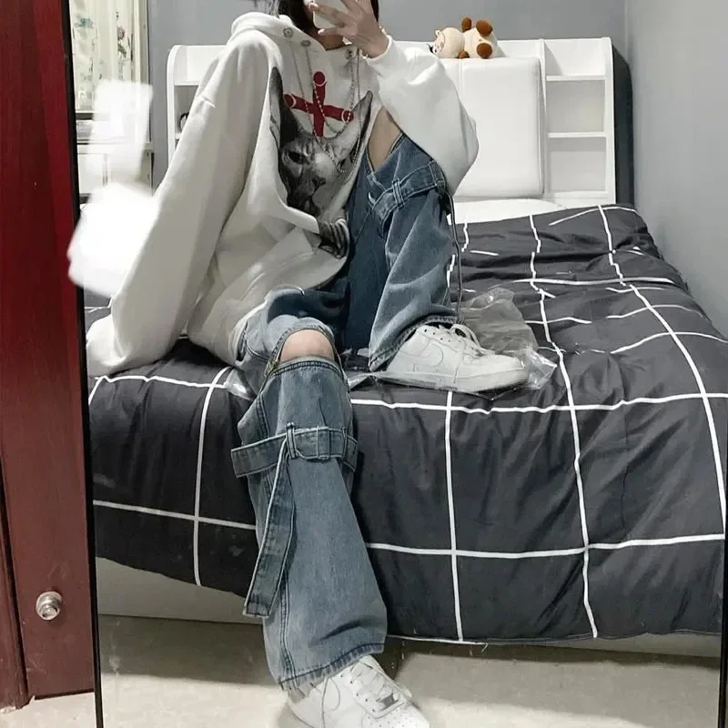 Jeans Women Spring Summer 2024 New High Waist Detachable Trousers Fashion Casual Loose Straight Leg Pants Womens S-2XL Z443