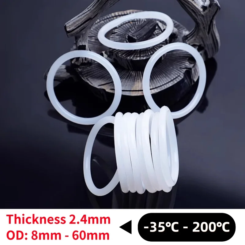 10 - 200pcs VMQ O Ring Seal Gasket CS 2.4mm OD 8mm ~ 60mm Silicone Rubber Insulated Waterproof Washer Round Shape White Nontoxi