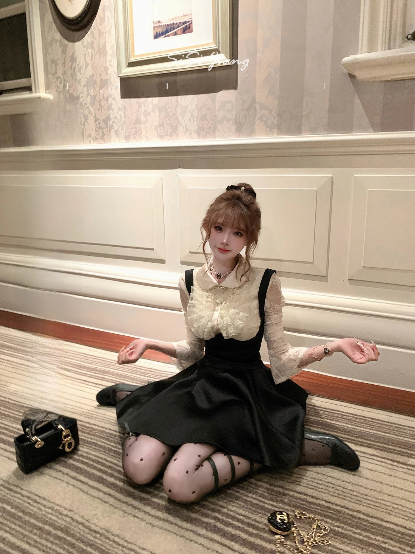 

SISI JIANG винтажный кружевной комплект irt с завязкой на талии, кукольный воротник, длинный комплект Sve Princ Sle Faion на осень