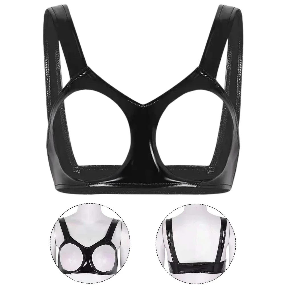 

Женский сексуальный глянцевый кожаный бюстгальтер, топы с открытой передней линией, горячее порно, женское нижнее белье, эротическое латексное белье с вырезами
