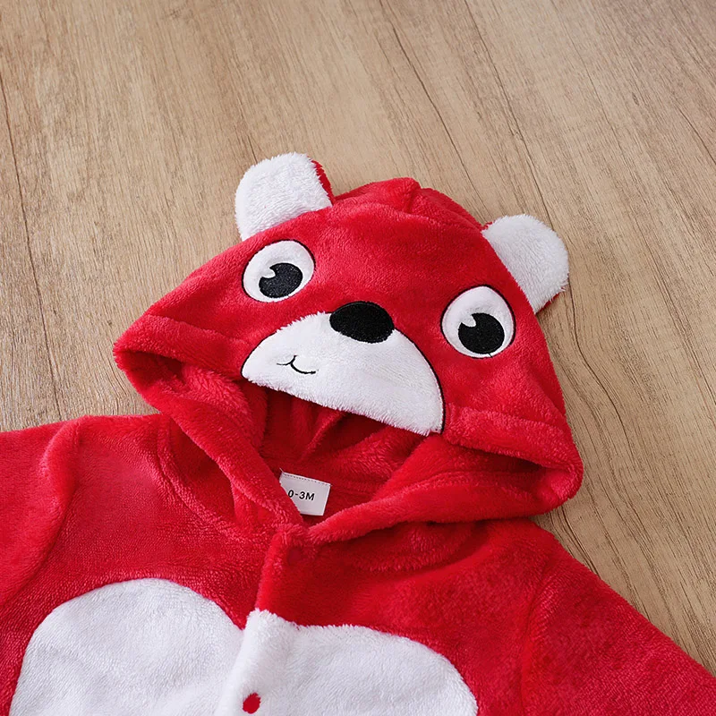 بذلة شتوية من الصوف للأطفال ملابس دافئة بغطاء للرأس، ملابس ثلج لطيفة على شكل دب أحمر للأطفال في الهواء الطلق