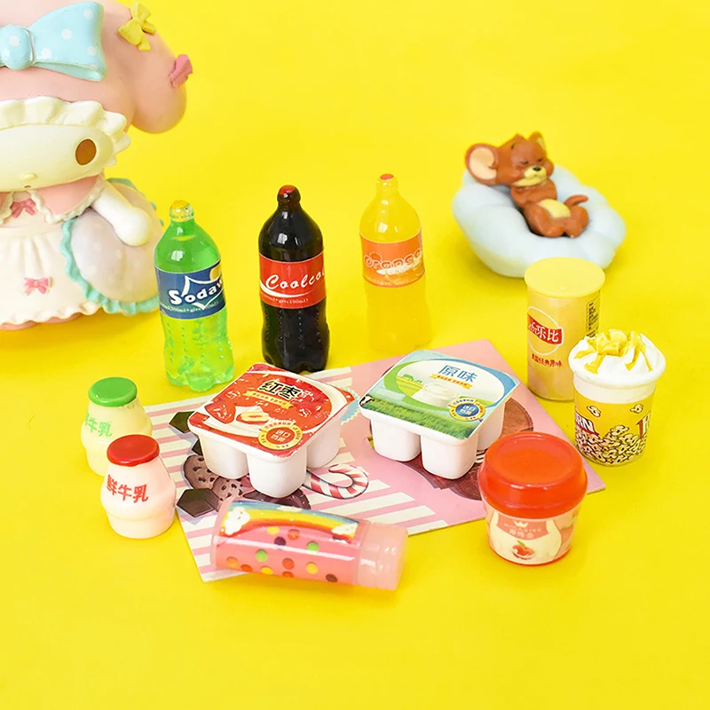 For Kitchen Toy Package Convenience Store Food and Play Dollhouse Accessories Simulated Hamburg Beverage Bottle Bread Breakfast