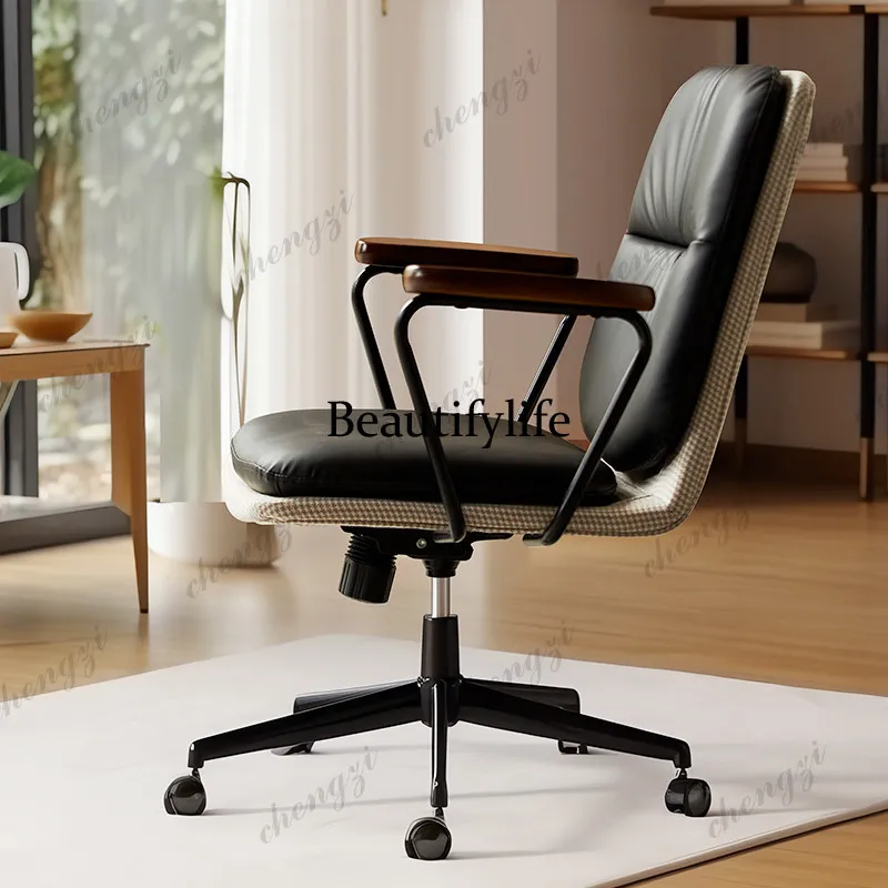 Leather home computer chair comfortable sedentary office seat study bedroom retro lifting backrest swivel chair