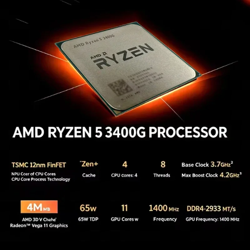 Afbeelding 5: Radiant Amalgamated AMD Separate Pieces CPU Ryzen 5 3400G R5 3400G 3.7GHz Quad-Core Acht-Thread 65W YD3400C5M4MFH