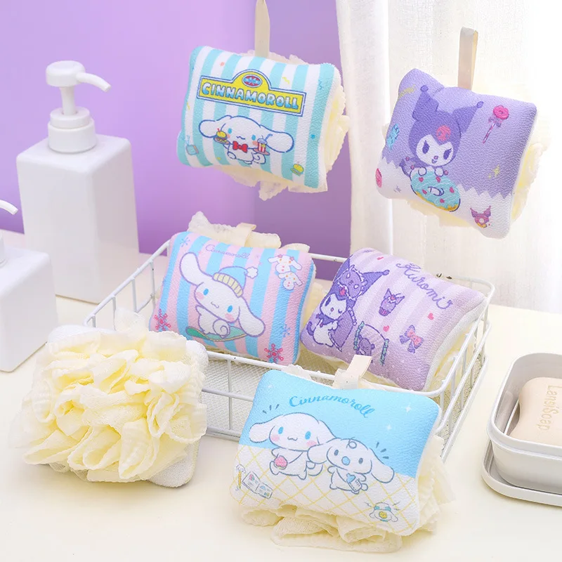 

2024 Kawaii Sanrio Anime Square Bath Flower Kuromi Girl Heart Cartoon Cute Cinnamoroll Not Loose Super Soft Bubble Bath Flower