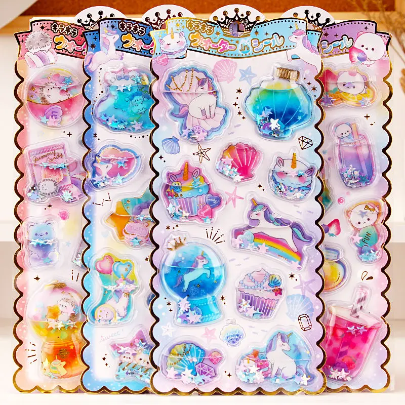 Colorful Sequin Shake Oiling Stickers Cute Crystal Clear Stereo Deca Stickers for Kids Scrapbook Stationery Stickers Decal Toy