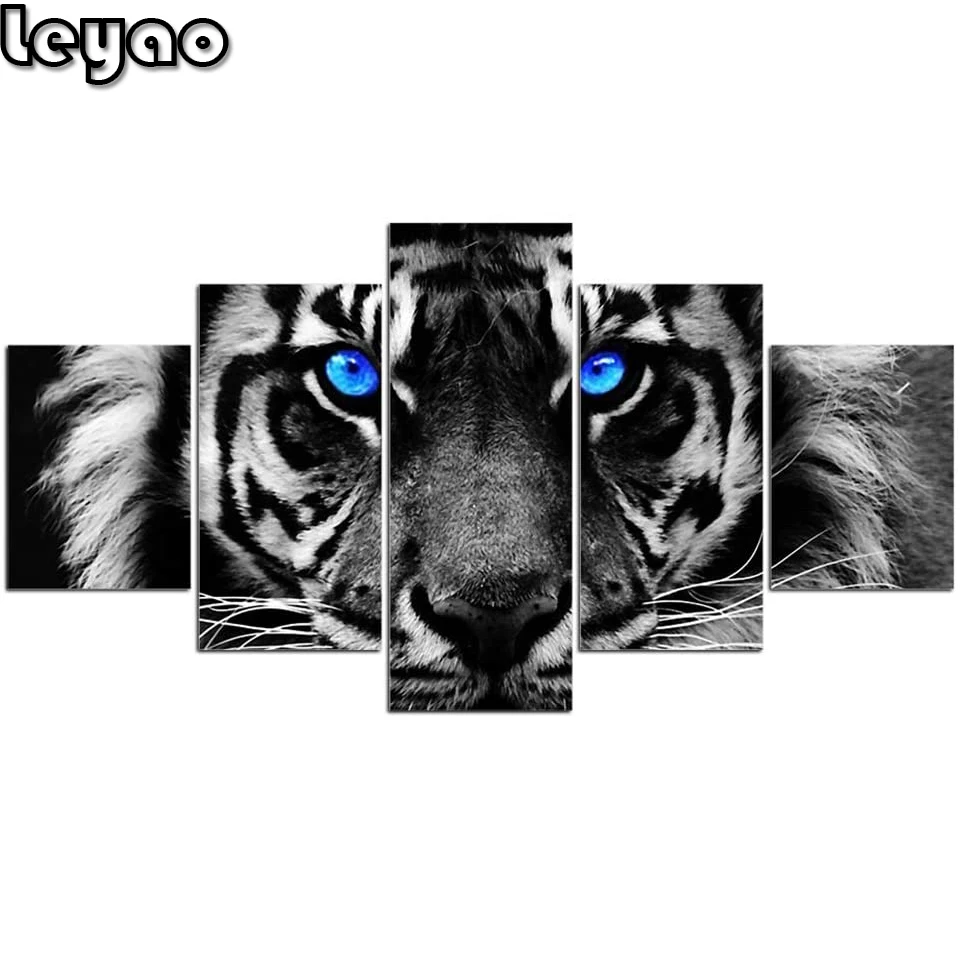 5d Animal Diamond Painting Blue eyed tiger Cross Stitch Diy Diamond Embroidery 5 Pieces  Home Decor Full Rhinestones Mosaic Gift