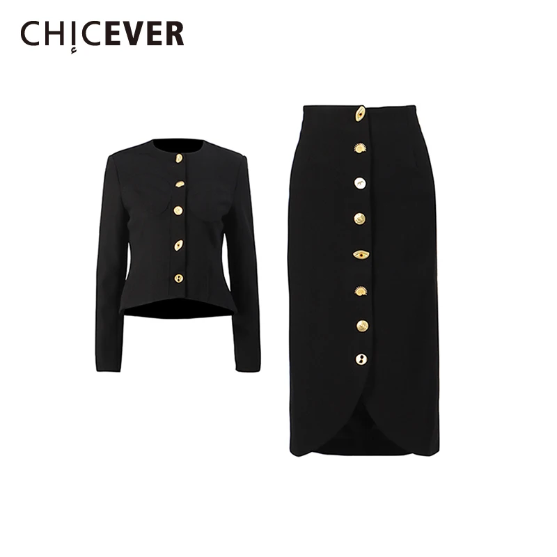 

CHICEVER однобортный комплект из двух предметов, женская куртка с круглым вырезом и длинными рукавами, элегантные женские комплекты с юбкой, модный стиль