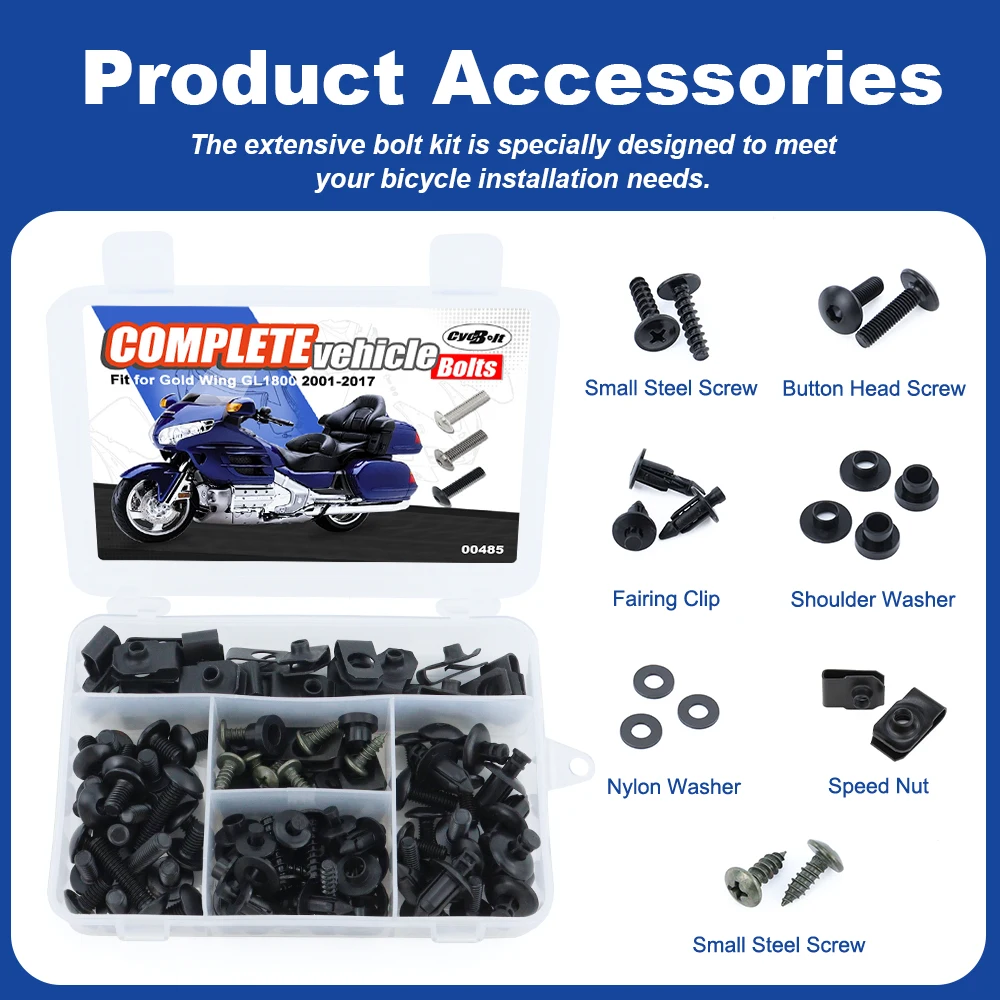 

Motorcycle Complete Full Fairing Bolts Kit Fit For Honda Gold Wing GL1800 2001-2017 Fairing CIips Nuts Screws Grommets Steel