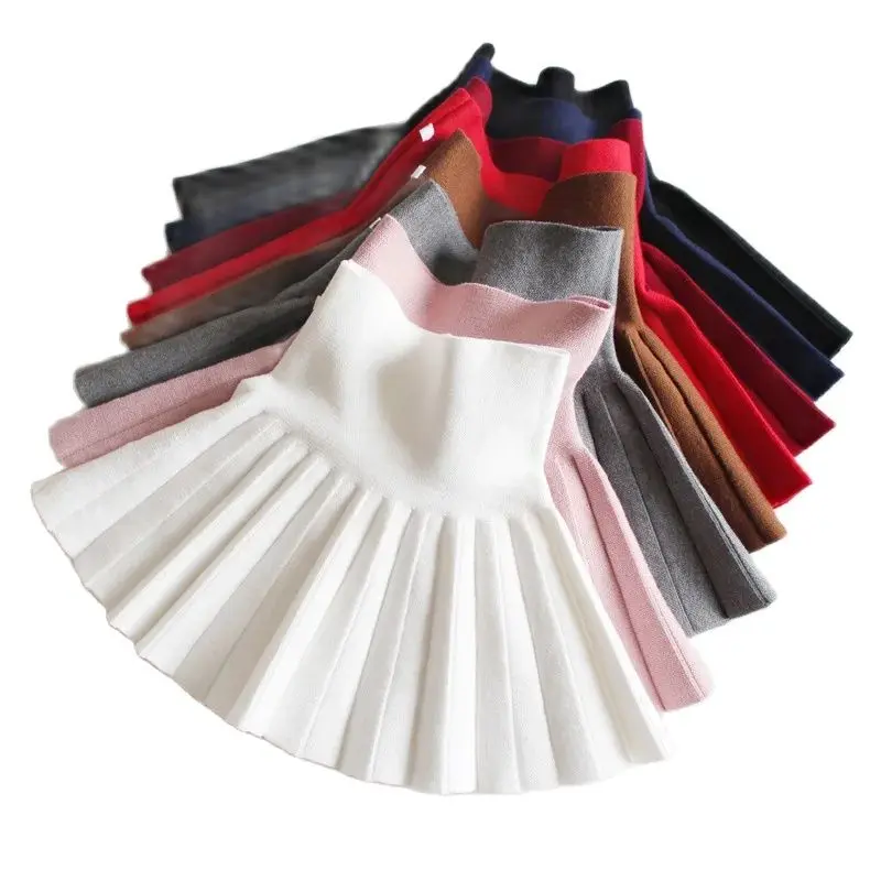 

Fashion Parent-Child Short Skirt 2024 Autumn Winter Solid Color Girls Knitting Pleated Skirt Kids Elastic High Waist Mini Skirt