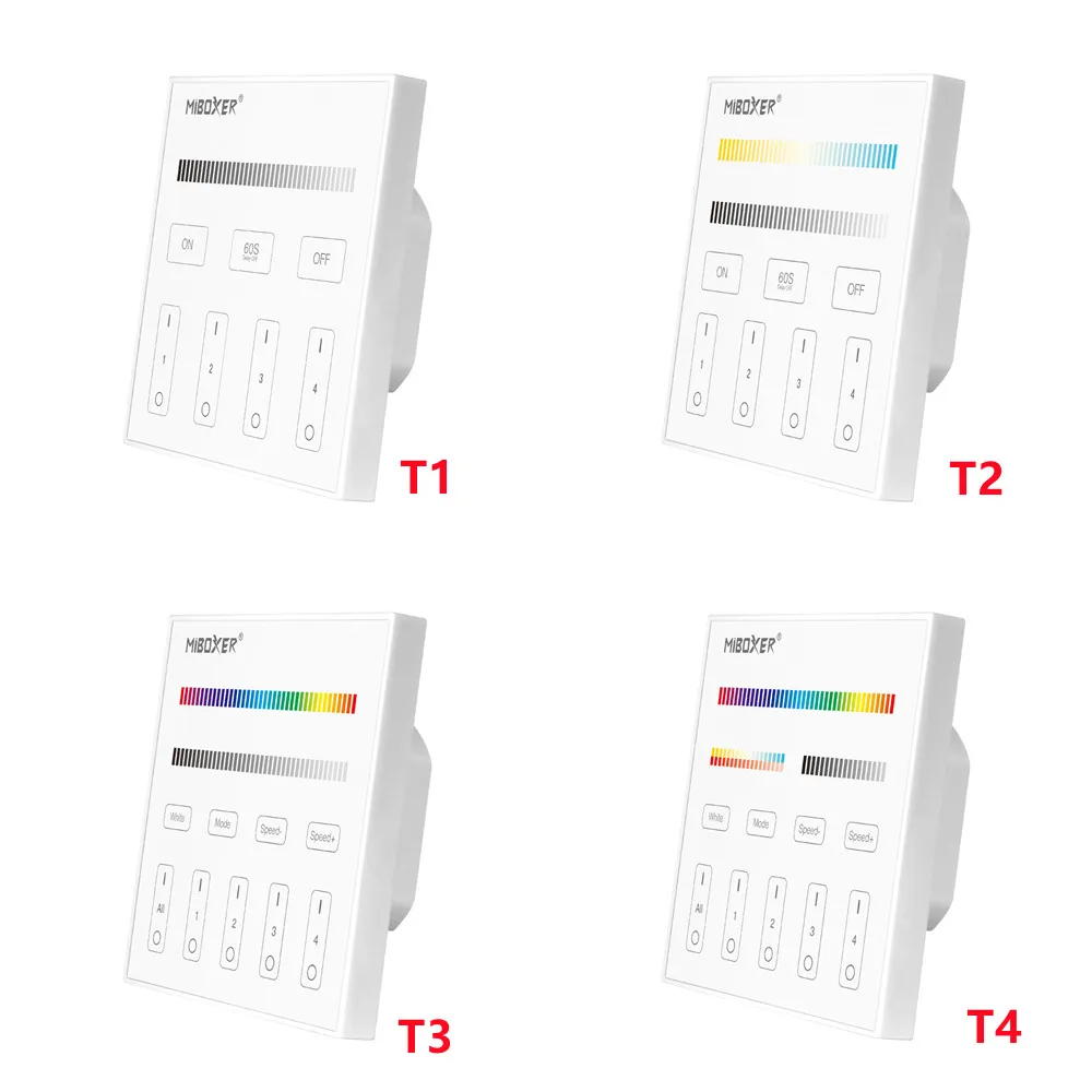 

AC100~240V 4-Zone 2.4GHz RF wireless touch Panel Remote strip controller for Brightness/Color Temperature/RGBW/RGB+CCT led strip