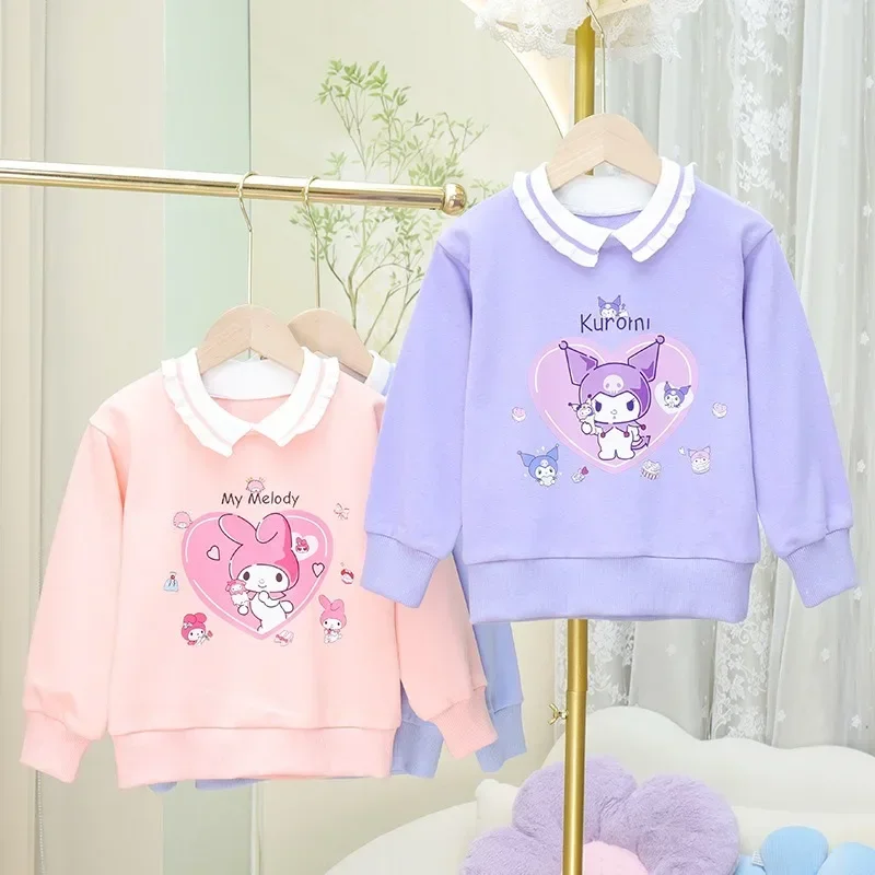 Cartoon Cute Sanrios Princess Collar Pullover Sweater Anime My Melody Cinnamoroll Kuromi Children's Fashion Long Sleeved Hoodie