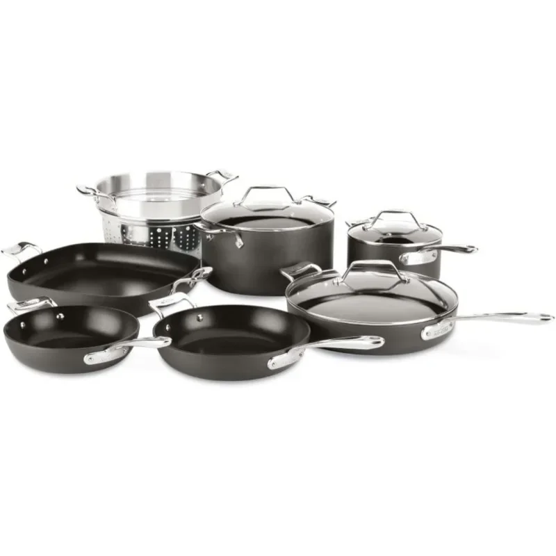 

All-Clad Essentials Hard Anodized Nonstick Cookware Set 10 Piece Pots and Pans Black Pots and Pans Set Nonstick Cooking Pots