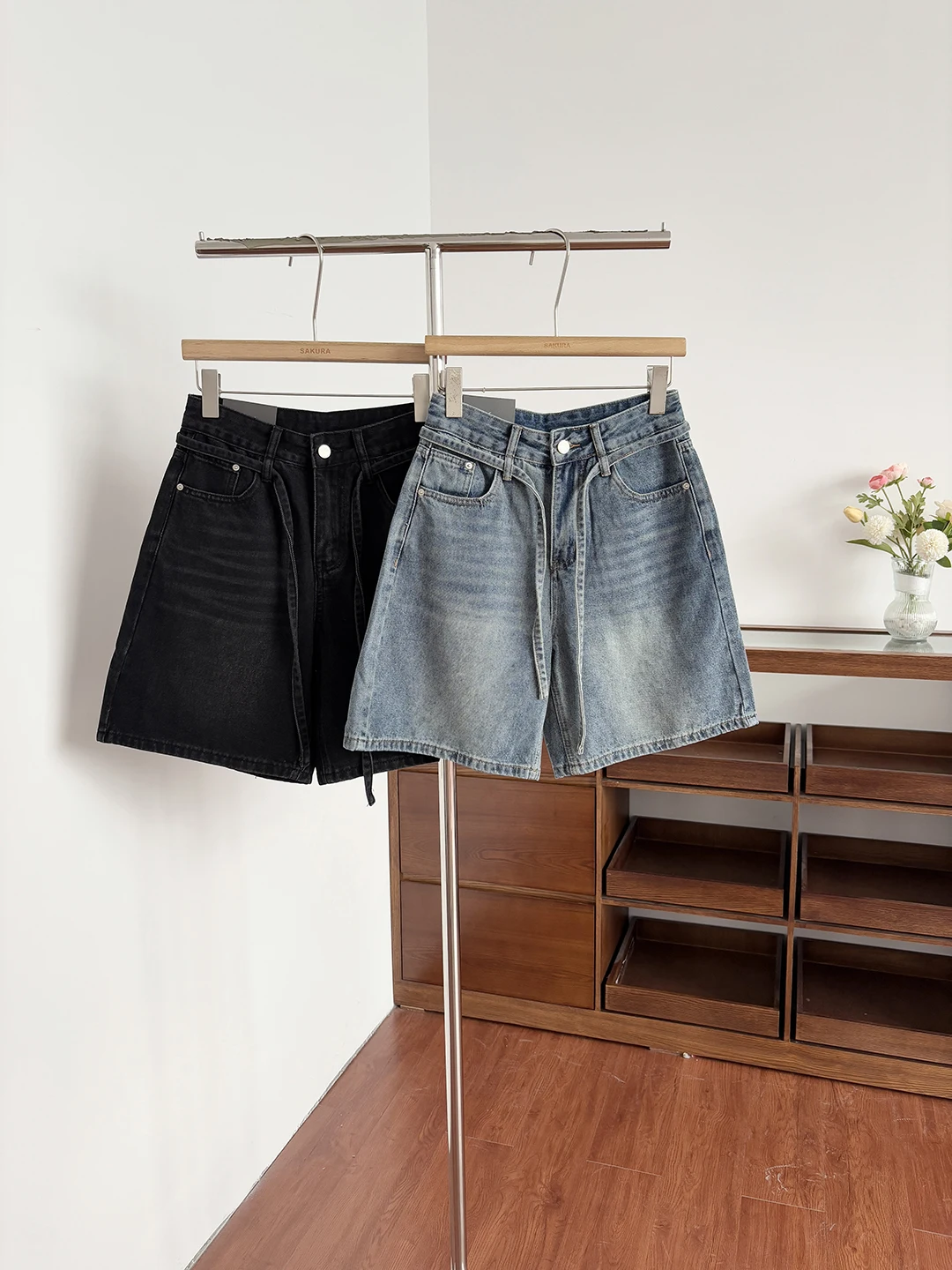 

Retro Korean Style High Waist Loose Wide Leg Jeans Shorts Women's Summer New Fashion Slimming Effect Simple Design
