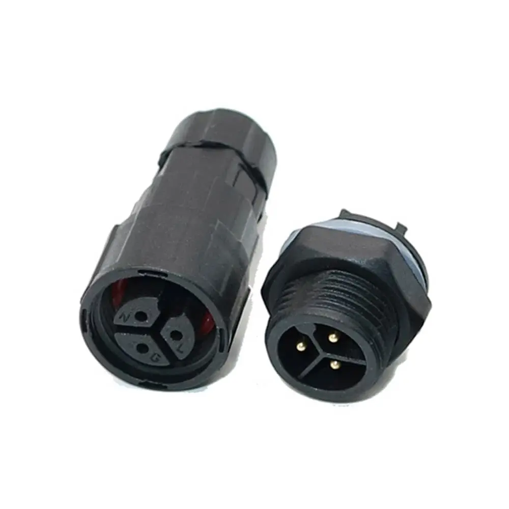 M16 3 Pin Waterproof Connector Led Power Screw Type Front-Mounted Board-to-Wire Aviation Plug IP68
