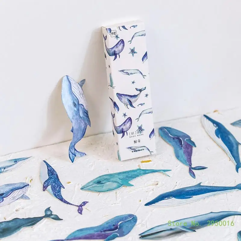 30 Pcs Paper Colorful Whale Bookmarks Teens Boys Girls Office School Gifts Reading Accessories Note Message Card