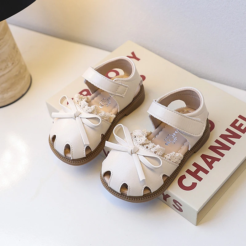 

Girls Beach Shoes with Simple Bows Toddler Kids Walking Shoes Soft Sole Hook&loop 2025 Summer New Baby Sandals Casual Sweet
