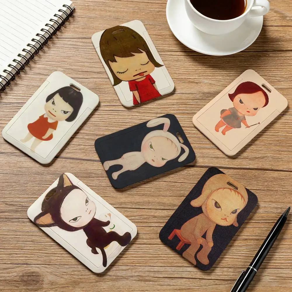 Art Y-Yoshitomo Nara Pocket Credit ID Card Badge Tag Bus Card Holder Pass Case With Neck Strap Lanyard