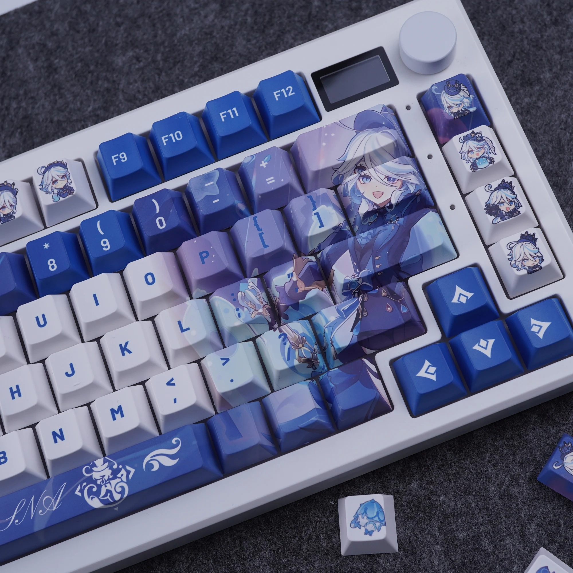 

Genshin Impact Furina Keycaps Cherry Profile Five-sided Sublimation PBT Game Keycap for Mechanical Keyboard Blue Fufu Key Caps