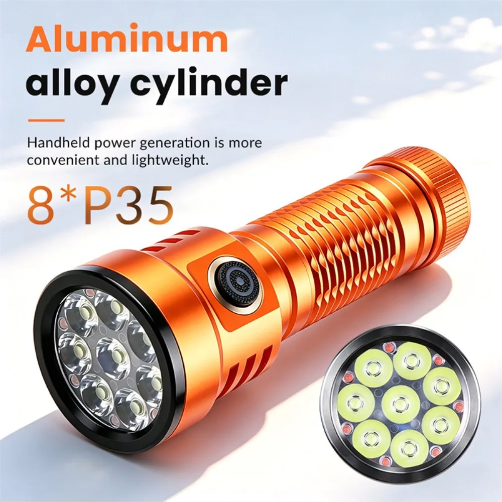 High Lumen Bright Flashlight New 8 LED Long Distance Compact Lightweight Type-C Rechargeable Portable Outdoor Torch