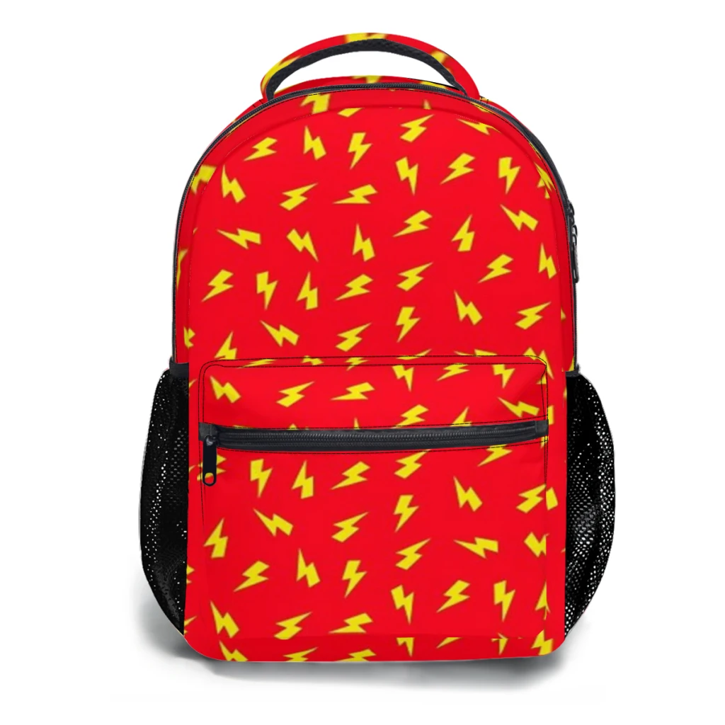 Mochila versátil con patrón de rayo amarillo sobre perno de trueno rojo, bolsa de ordenador lavable e impermeable de gran capacidad, Unisex