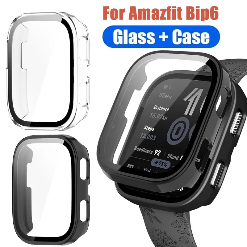 PC-Gehäuse + gehärtetes Glas für Amazfit Bip 6, kratzfeste Folie, Stoßstangen-Displayschutzfolie für Amazfit Bip 6, Shell-Zubehör