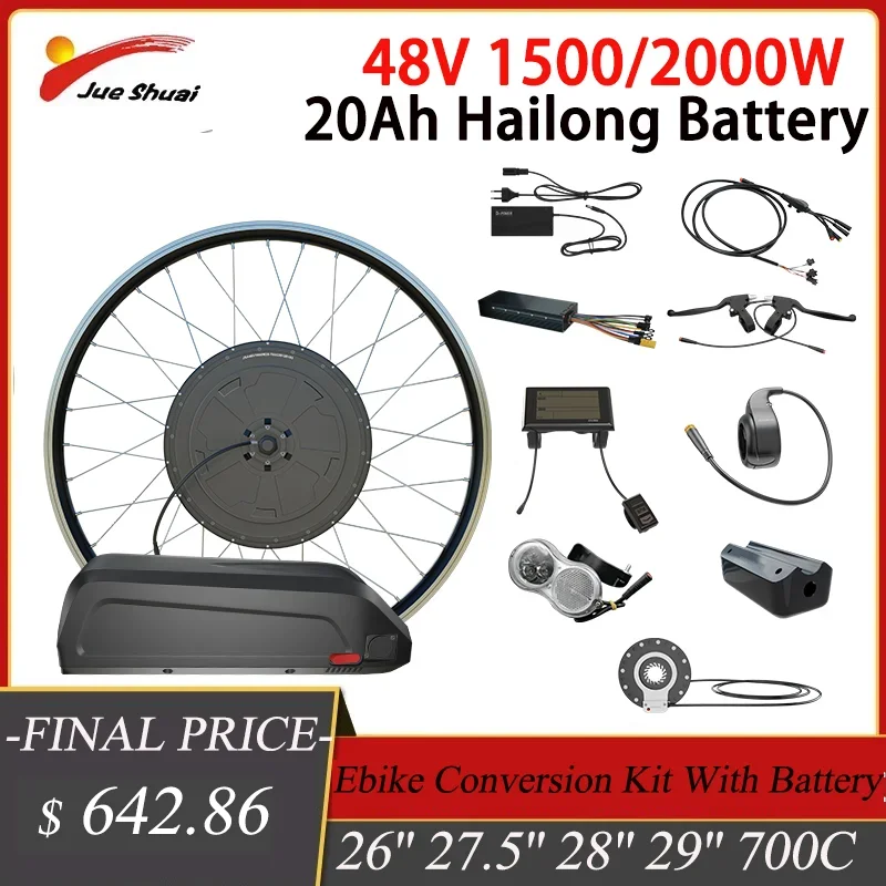 

48V 1500-2000W Electric Bicycle Conversion Kit with 20Ah Battery Brushless Hub Motor Ebike Conversion Kit Hub Motor Controller