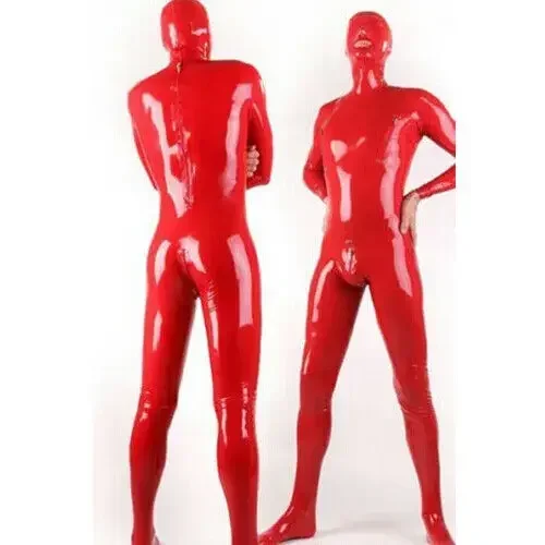 

Latex Full Catsuit 100% Rubber Hood Tight Pure Men Red Sexy Clubwear Cosplay Halloween