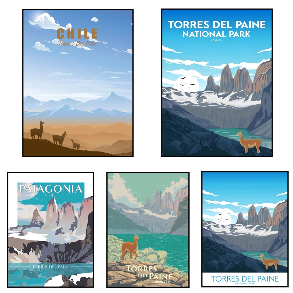 Minimalist Art Poster - Torres Del Paine National Park Travel Impression Chile Vintage Design Wall Art Poster