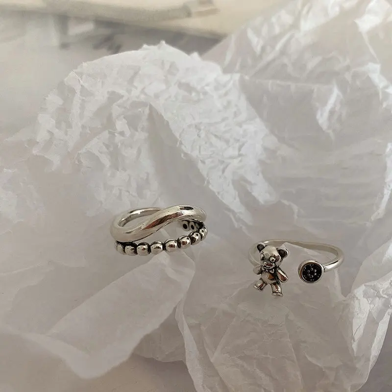 LIVVY خواتم الدب الفضية اللون INS موضة إبداعية مجوفة مزدوجة هندسية عتيقة إكسسوارات الحفلات هدايا