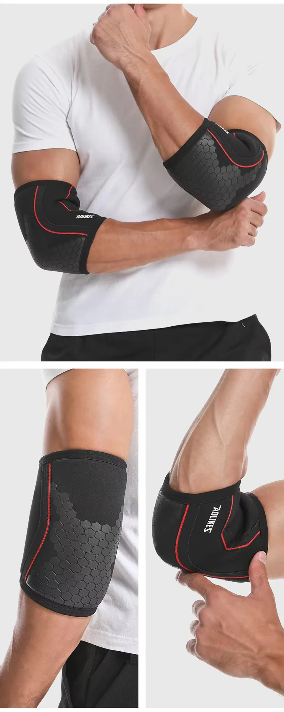 GTUBIKE Gewichtheben Ellenbogenbandage Unterstützung Kompression Ellenbogenschützer Armstulpen Schutz für Powerlifting Gym Kraft Fitness – Detail 17