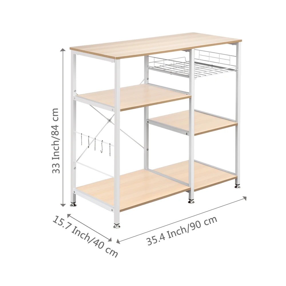 3-Tier Kitchen Baker's Rack Utility Microwave Oven Stand Storage Cart Workstation Shelf White Oak Kitchen Furniture